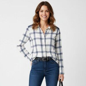 Anthropologie Sparrow Blue & White Plaid Button Up Long Sleeve Top S
